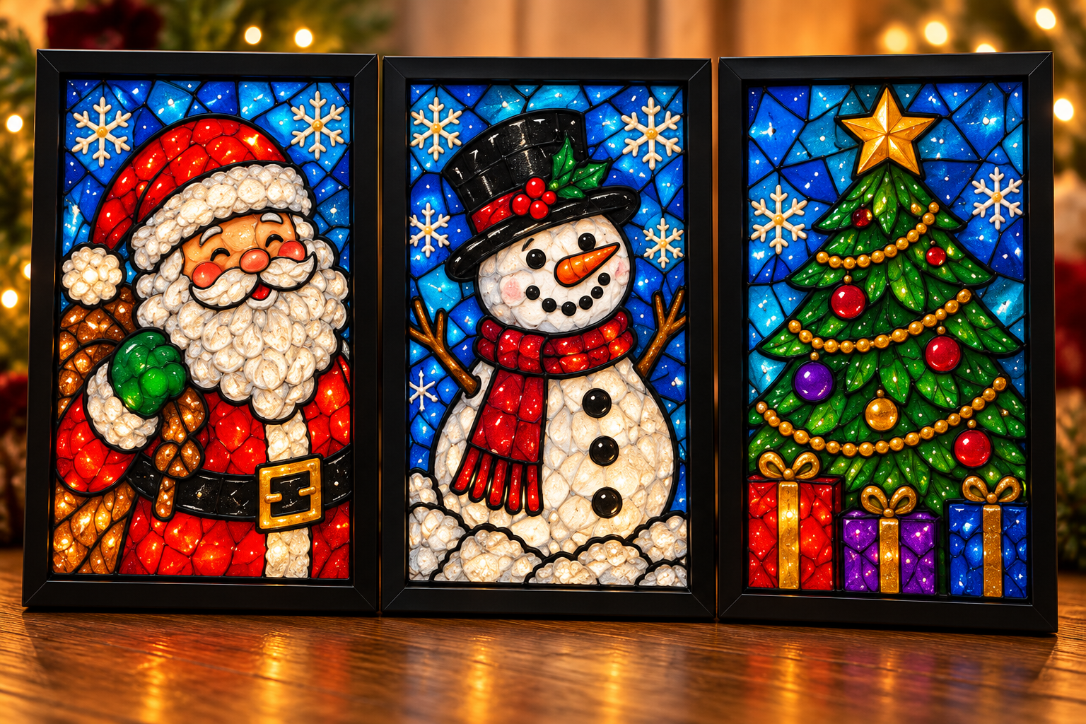 Weihnachtliches Buntglasbild gestalten