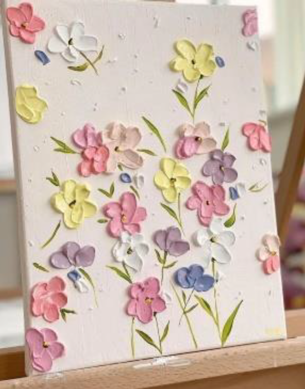 Schönes Blumenbild malen und spachteln